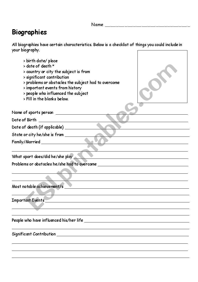 Biography worksheet