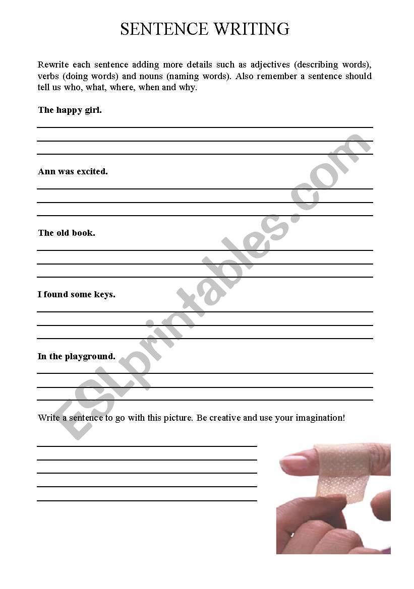 Sentence Writing worksheet