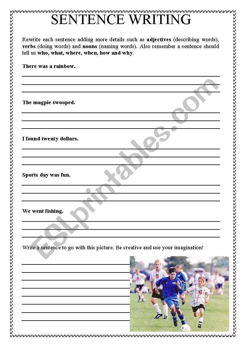 Sentence Writing worksheet