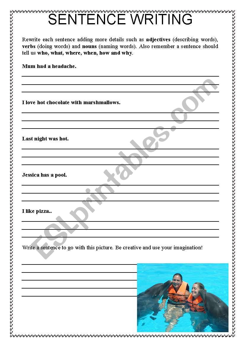 Sentence writing worksheet