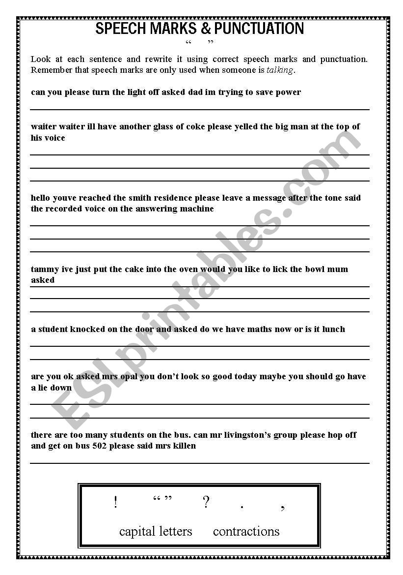 Punctuation worksheet