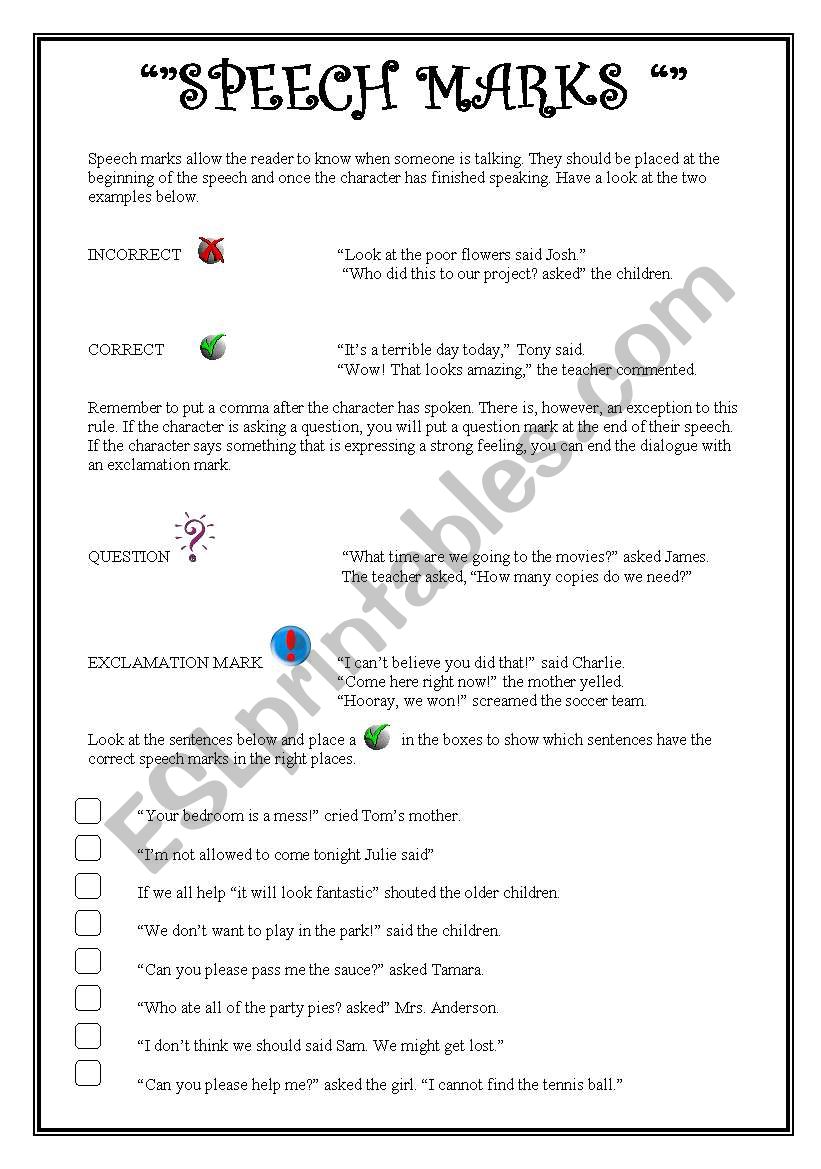 speech marks practice worksheet