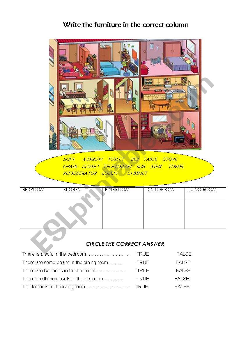 family and house worksheet