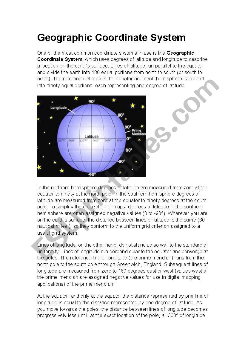 Geographic Coordinate system worksheet