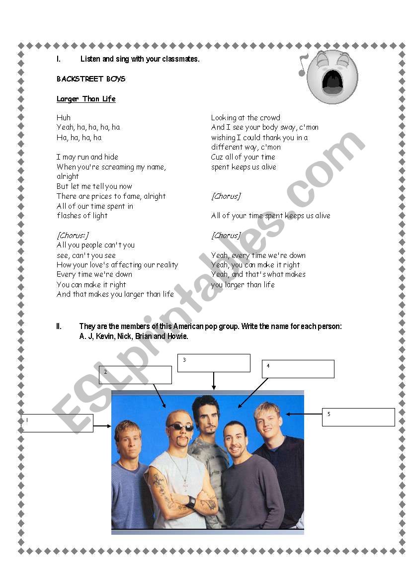 LARGER THAN LIFE worksheet