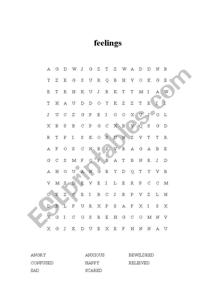 feelings wordsearch worksheet