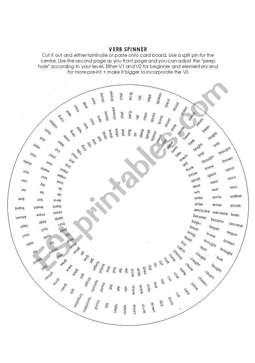 Verb Spinner - 2 Pages worksheet