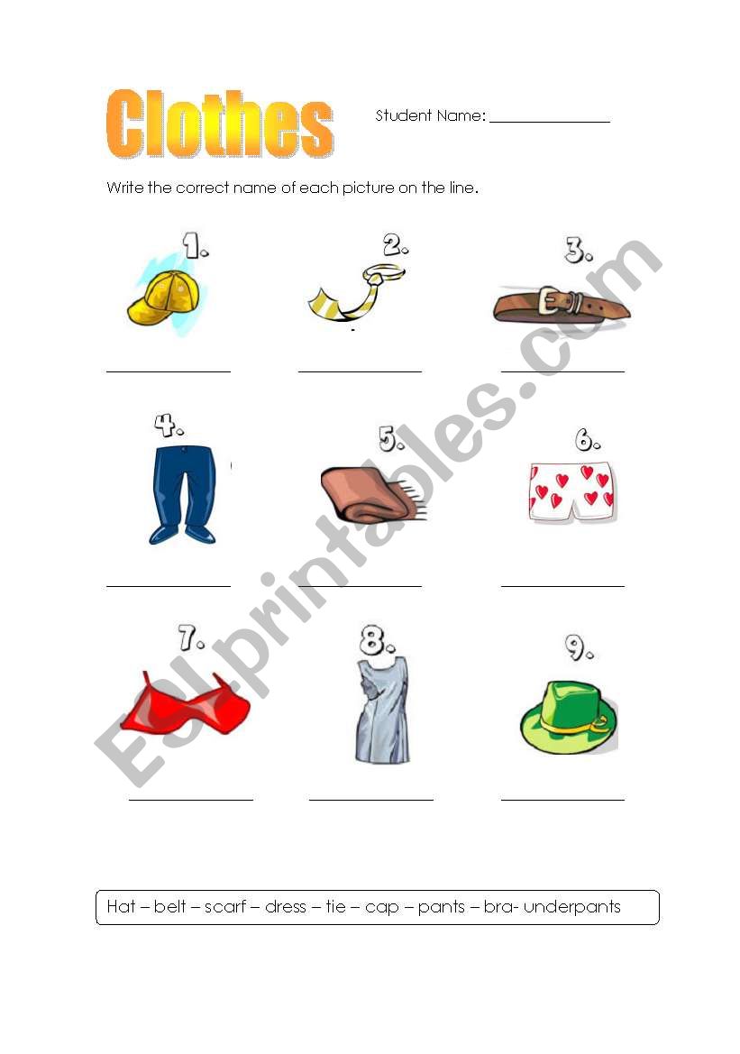 clothes worksheet