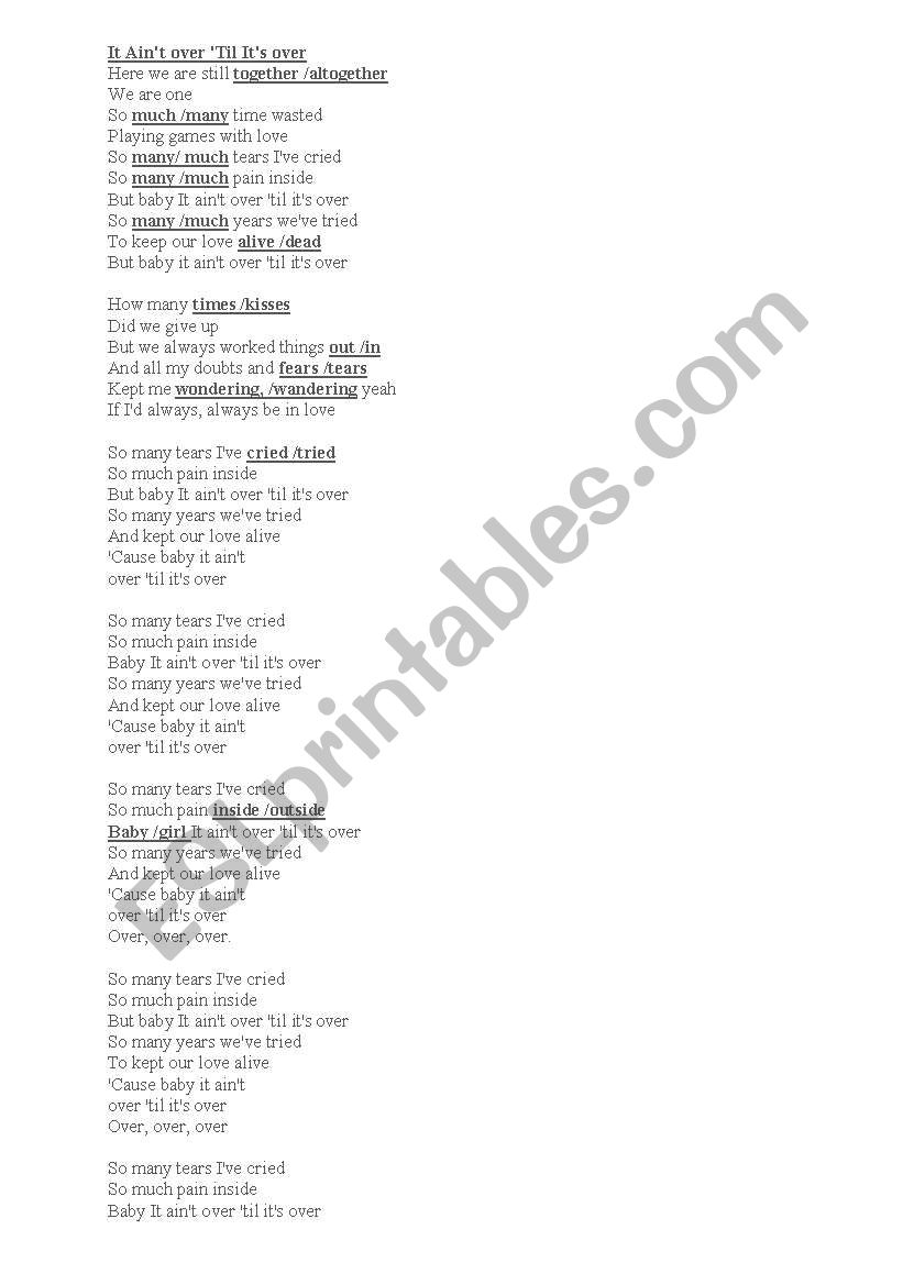 It Ain´t over ´Til It´s over worksheet
