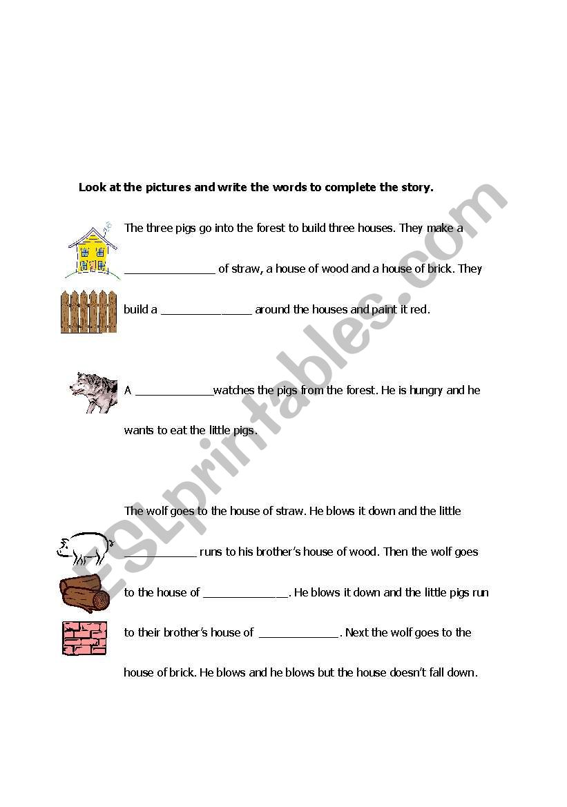 The three little pigs fill in worksheet