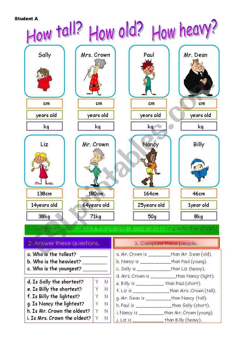 pair work conversation worksheet (Student B on second page)