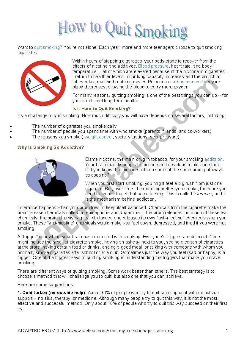 HOW TO QUIT SMOKING worksheet