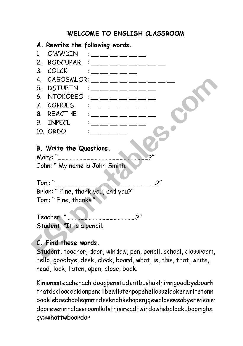 my classroom worksheet worksheet