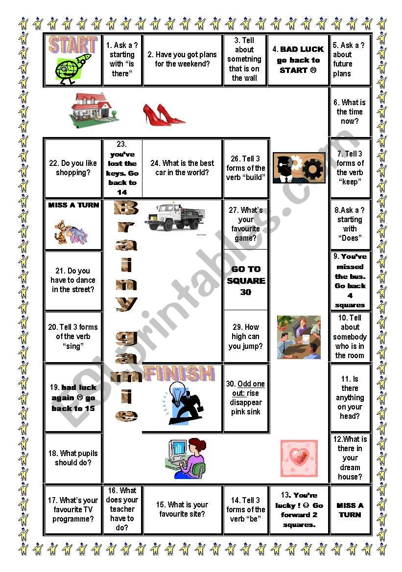 Board game for revision of forms of irregular verbs, questions etc.