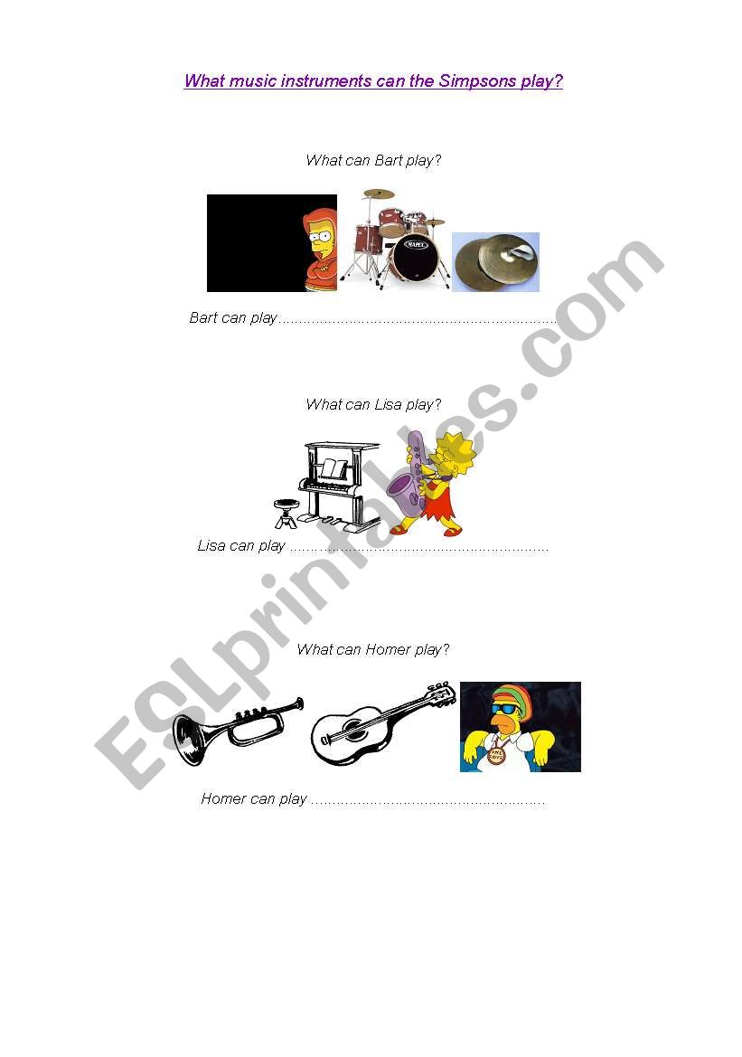 Simpsons Music instruments  worksheet