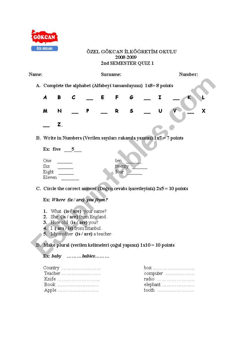 4th Grade Quiz worksheet