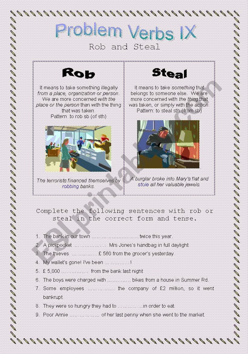 Problem Verbs IX - Rob and Steal - Theory and Practice