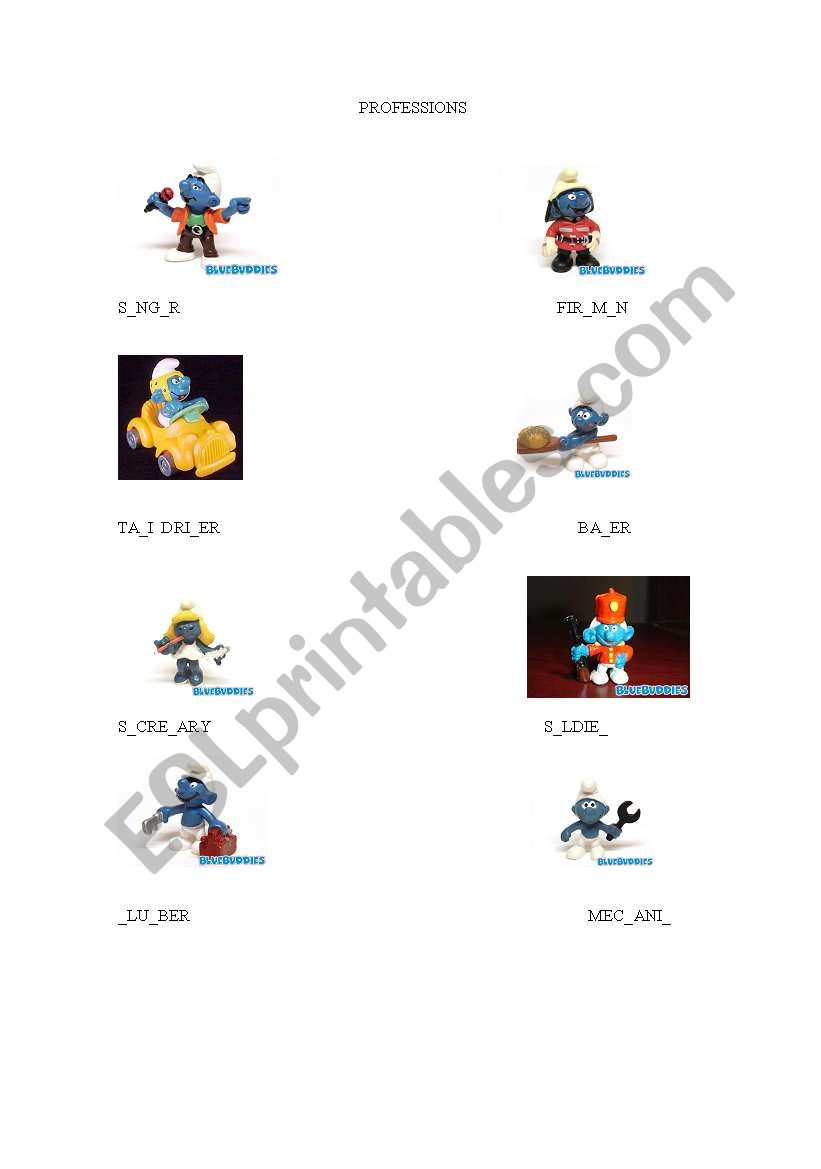 Occupations Smurfs worksheet