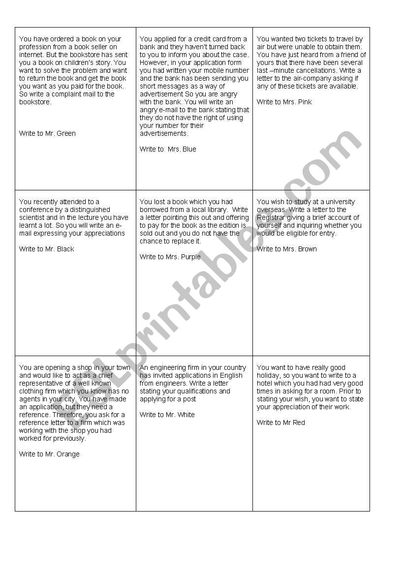 Letter Topics worksheet