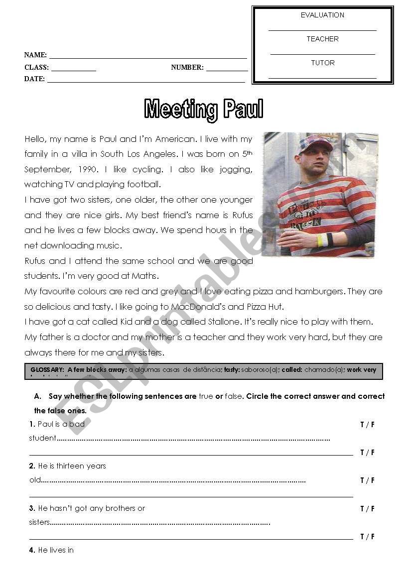 Meeting Paul worksheet