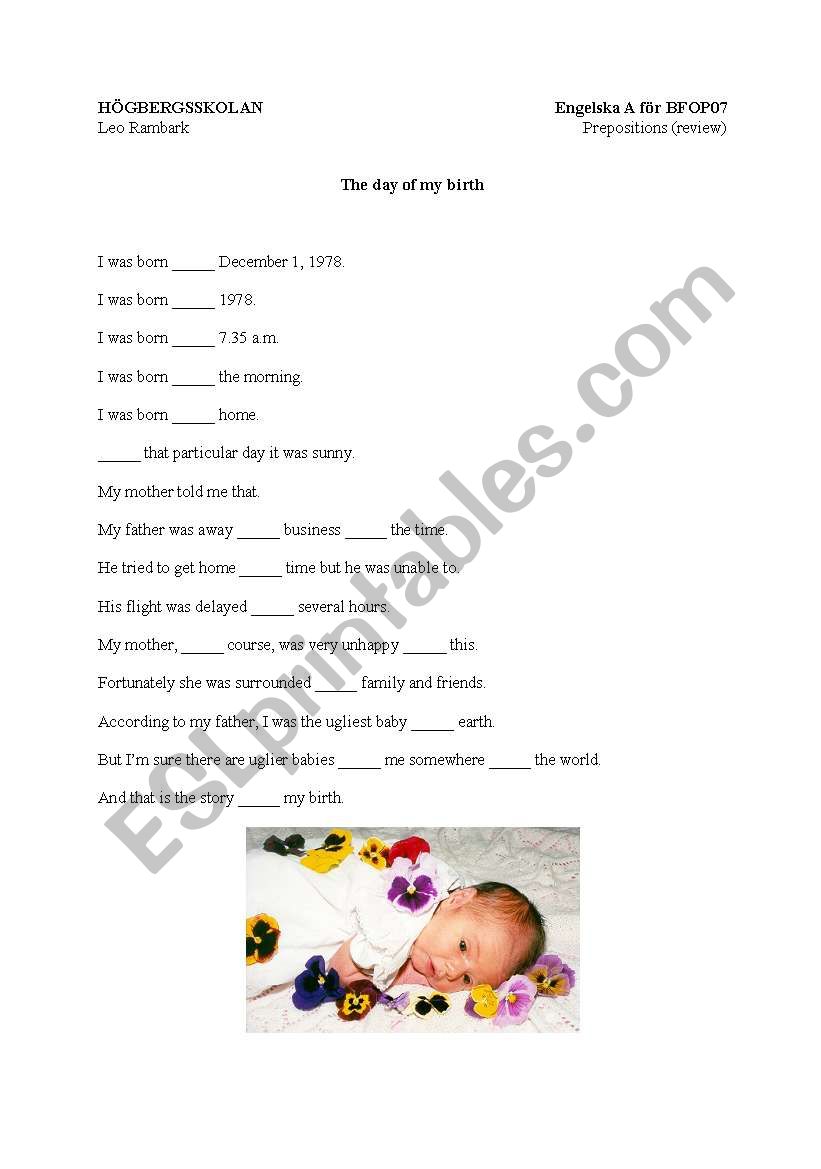 The day of my birth worksheet