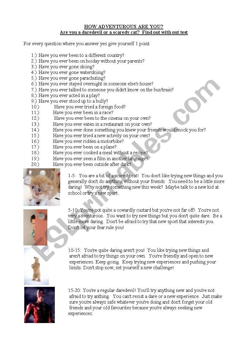 Are you a scaredy cat? worksheet