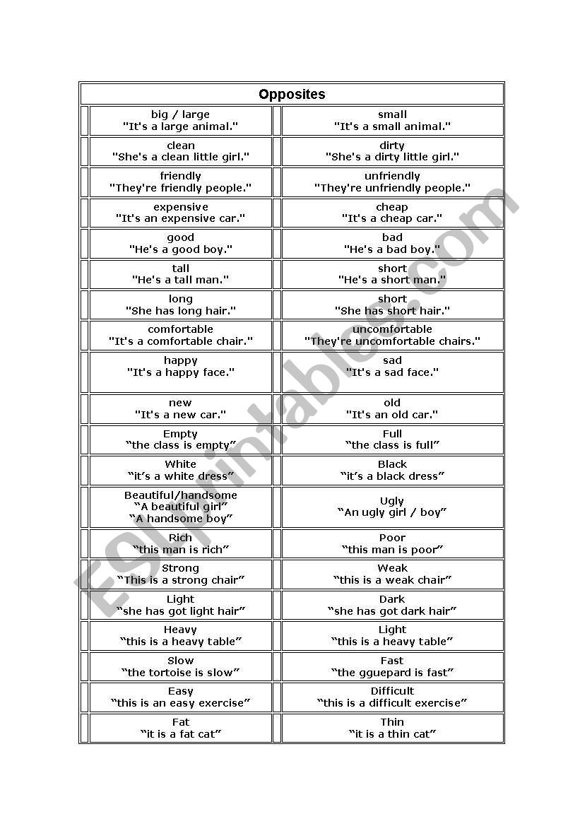 opposite adjectives worksheet