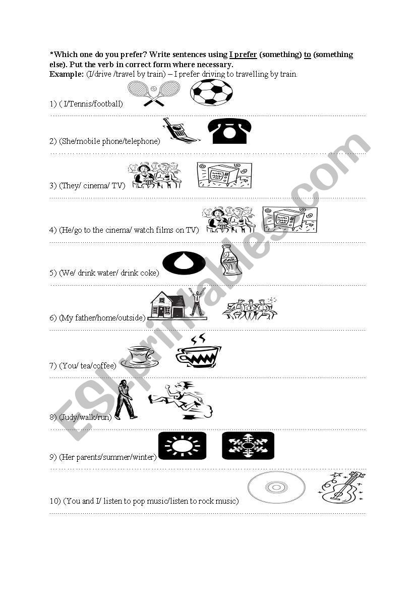 prefer sth to sth worksheet