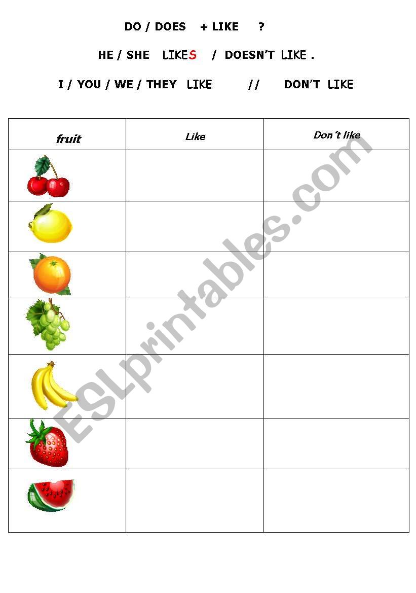 likes and dislikes worksheet