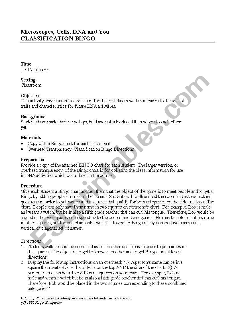 classification worksheet