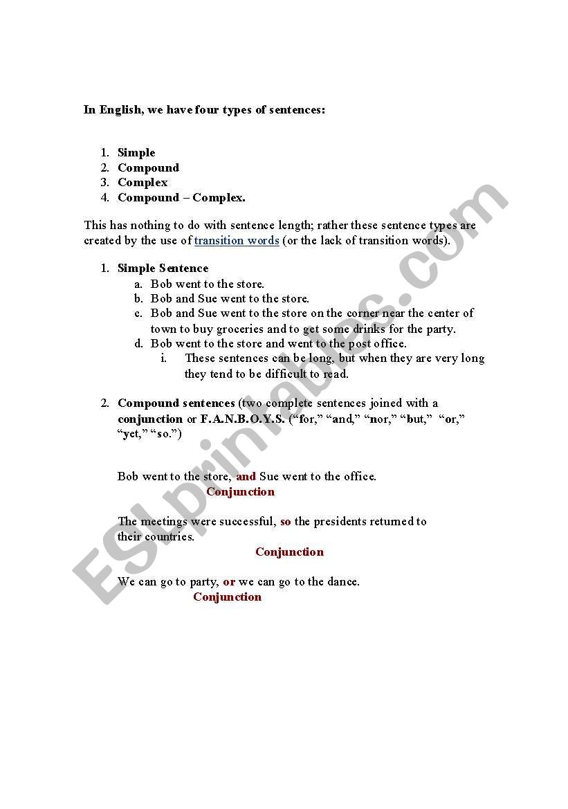 Types of Sentences worksheet