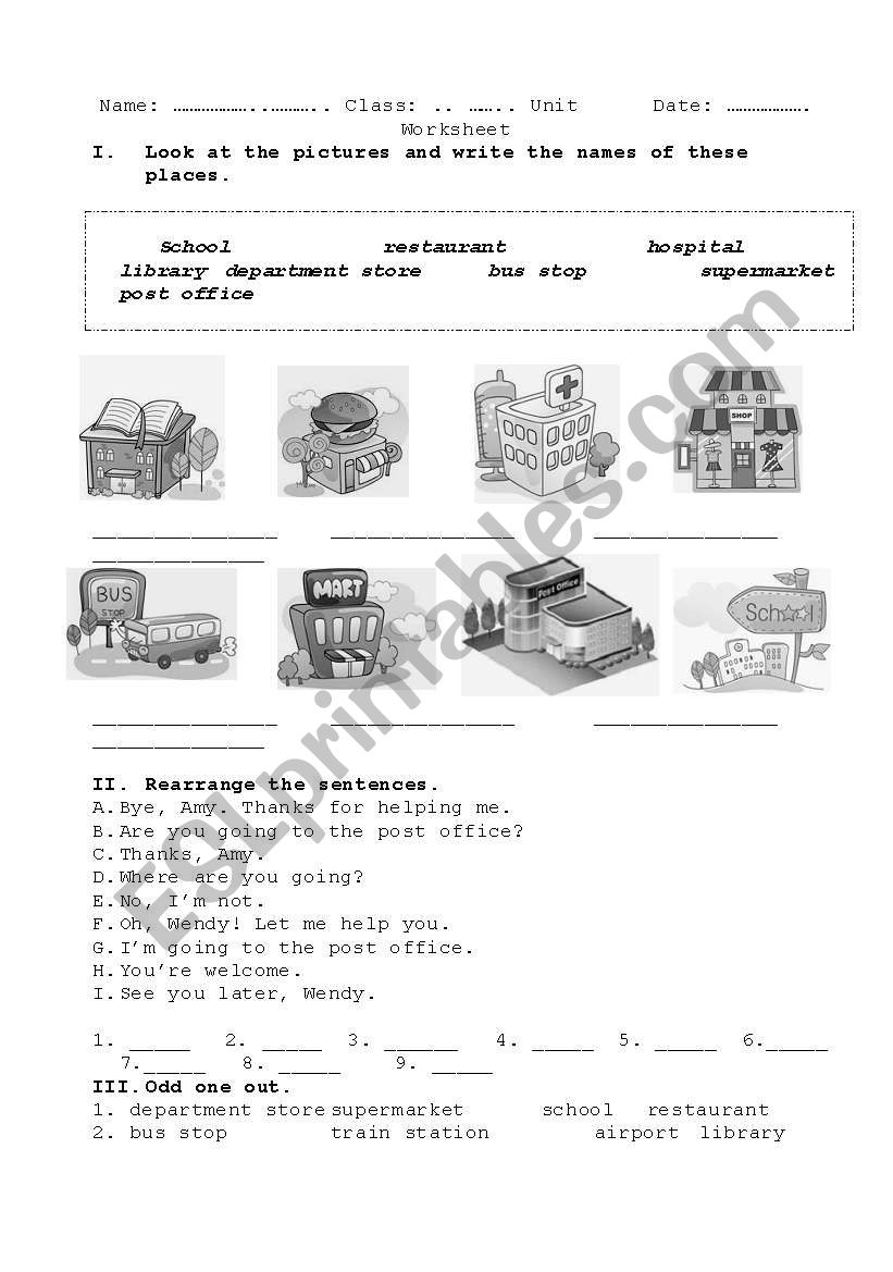 places worksheet