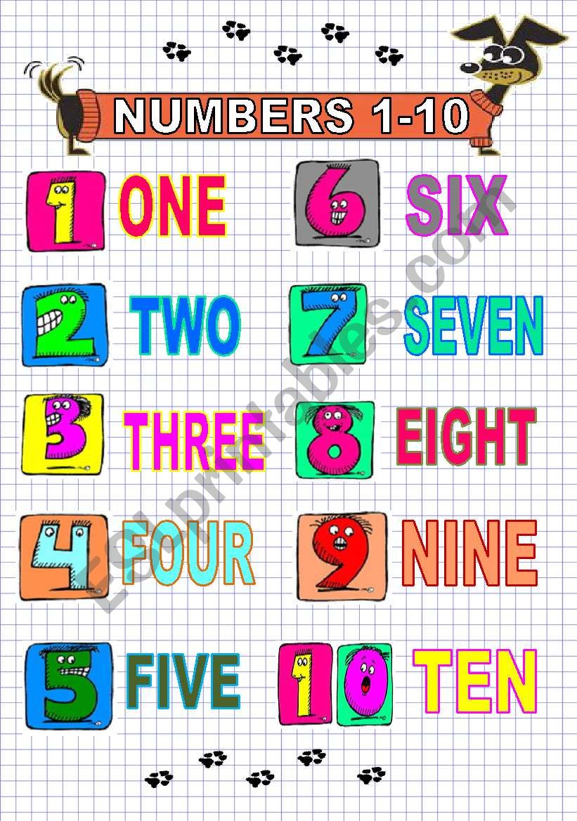 NUMBERS 110 CLASSROOM POSTER FOR VERY YOUNG LEARNERS ESL worksheet