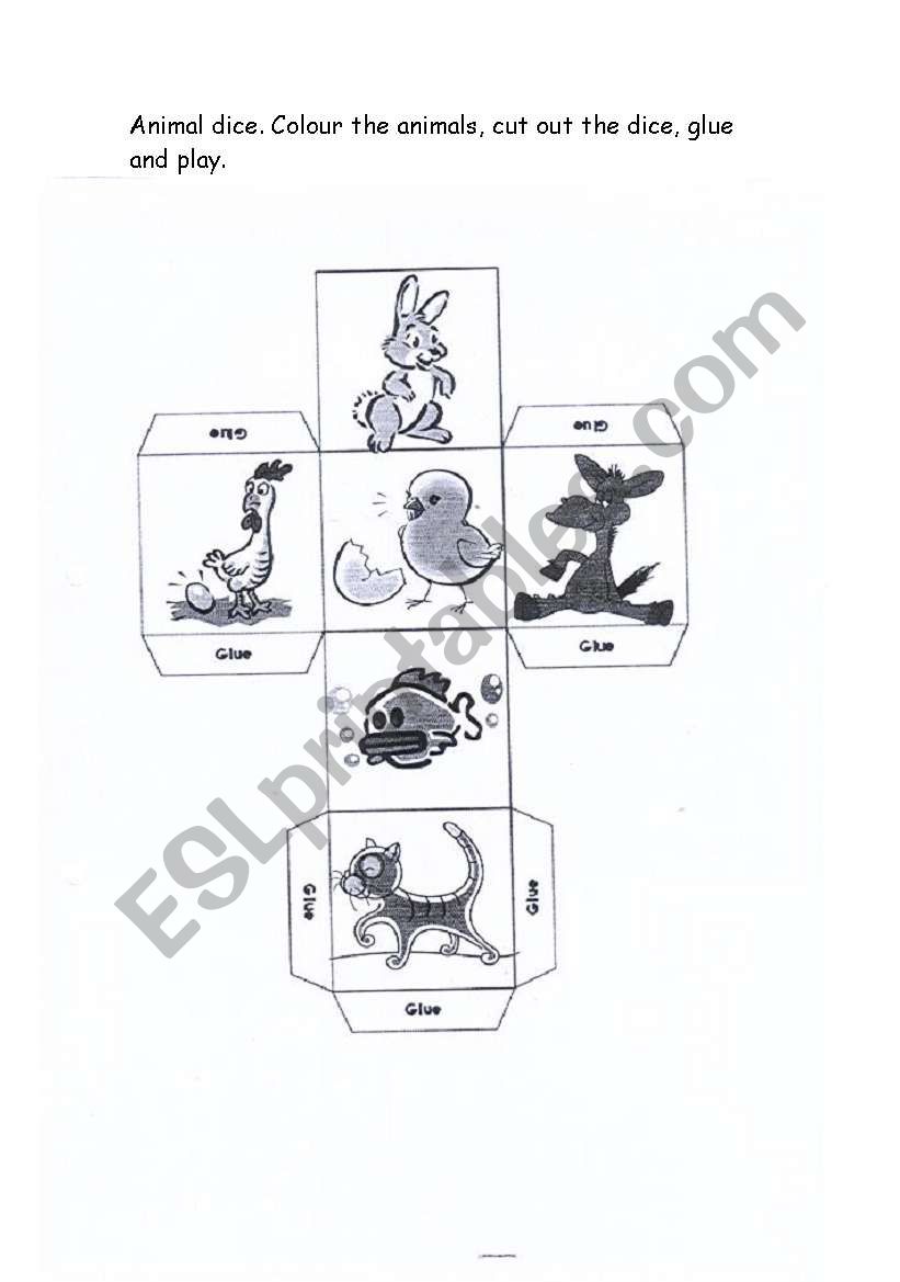 Animal dice worksheet
