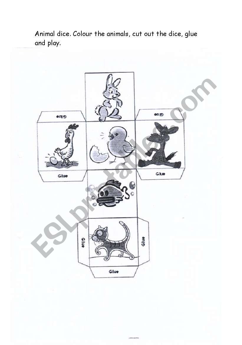 Animal dice worksheet