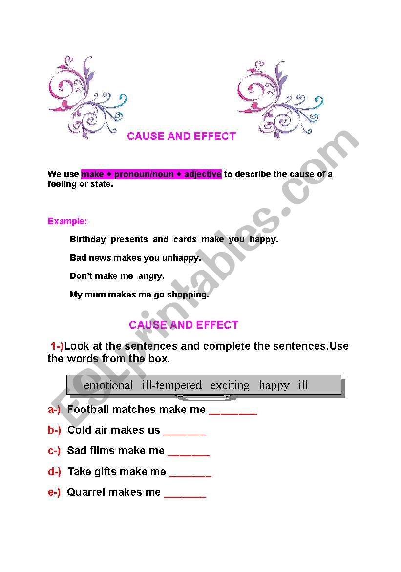 CAUSE AND EFFECT worksheet