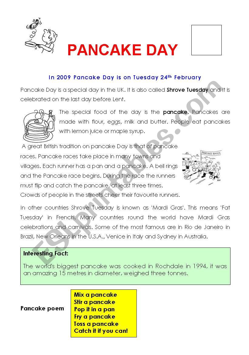 PANCAKE DAY worksheet