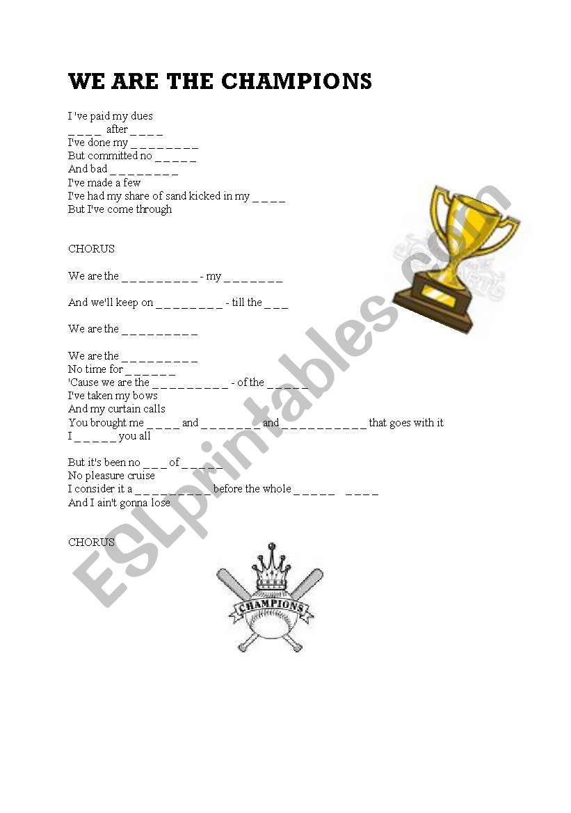 We are the champions - Queen worksheet