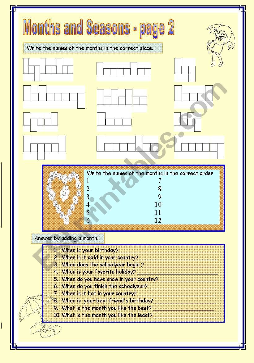 Months and Seasons -  Page 2 worksheet