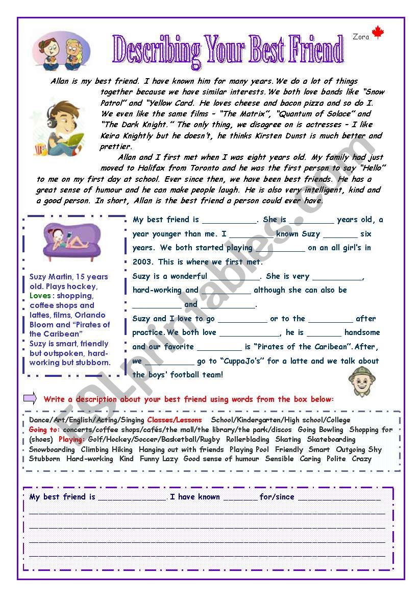 Describing your Best Friend - ESL worksheet by Zora