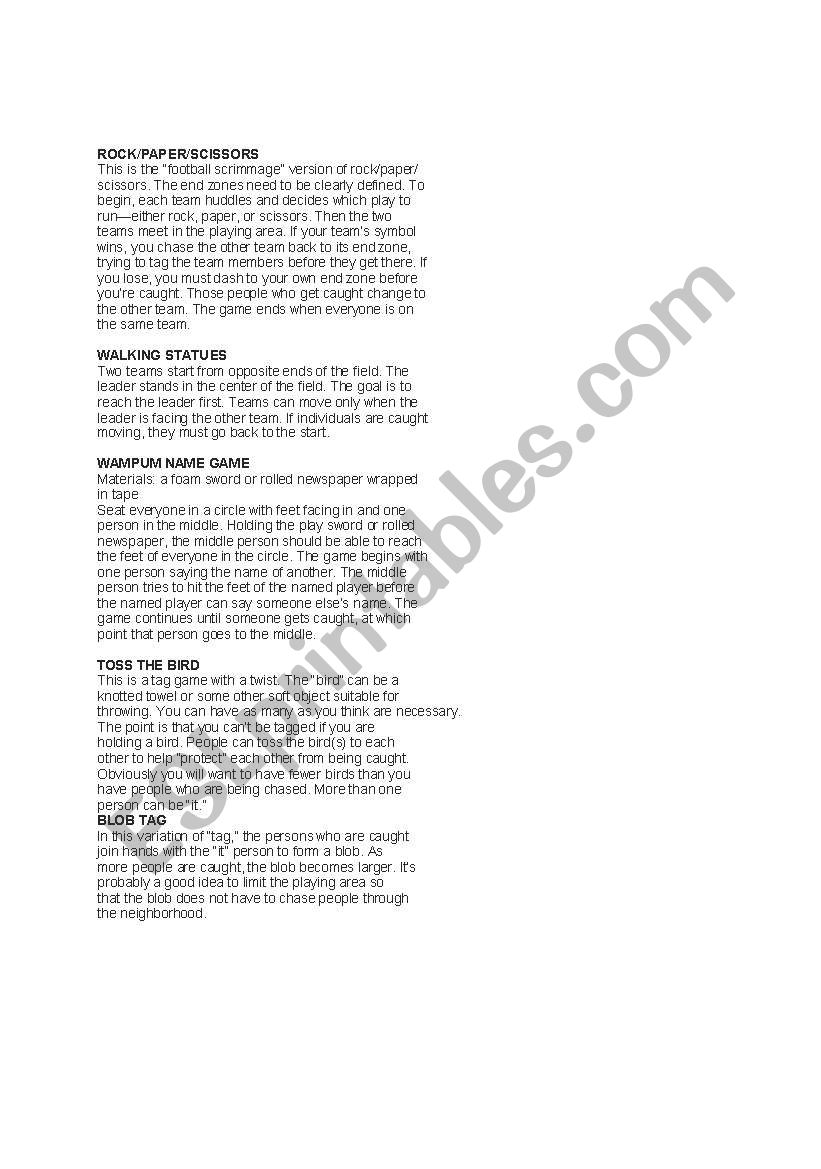 Cooperative games worksheet