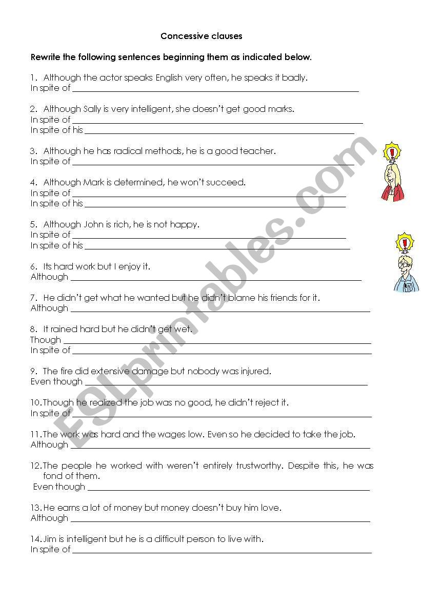 Concessive clause ESL worksheet by Ana B