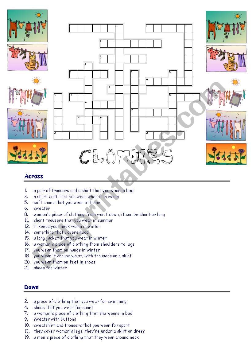 Clothes-crossword worksheet
