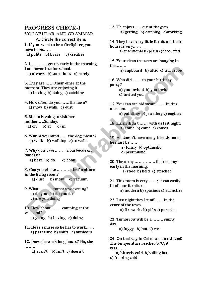 progress check worksheet