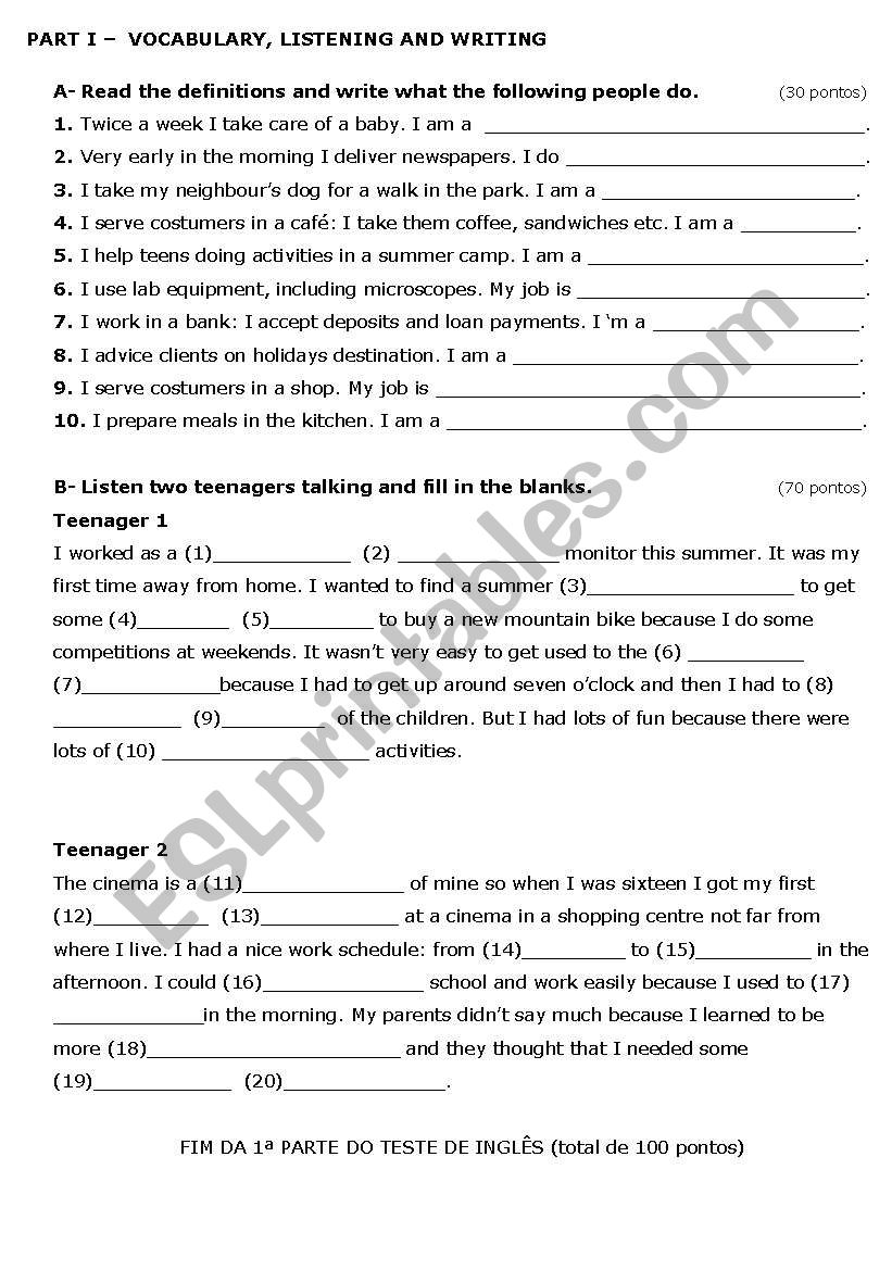 English Test worksheet