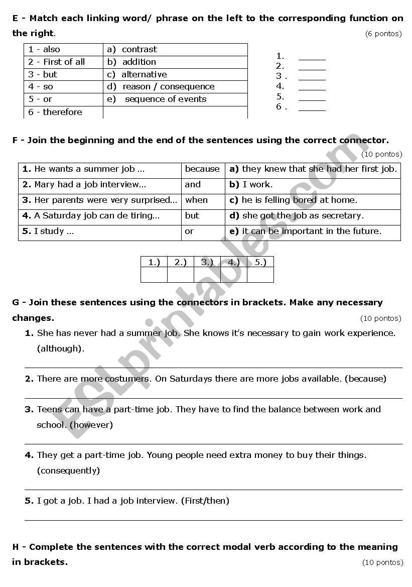 Grammar test worksheet