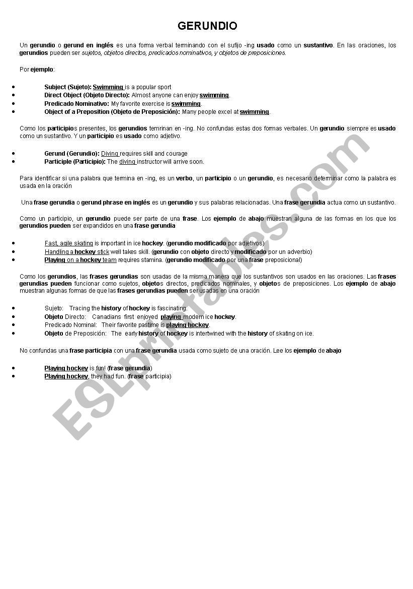 GERUNDIOS  worksheet