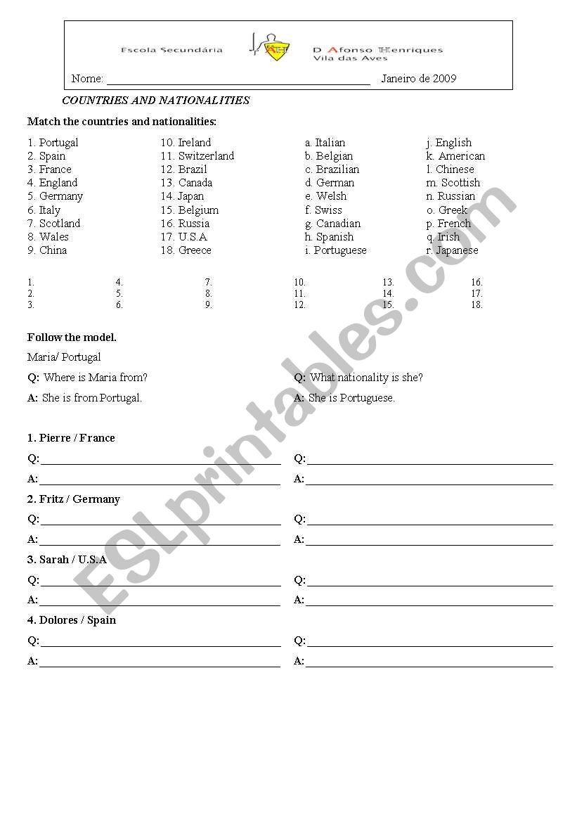 Countries and nationalities worksheet