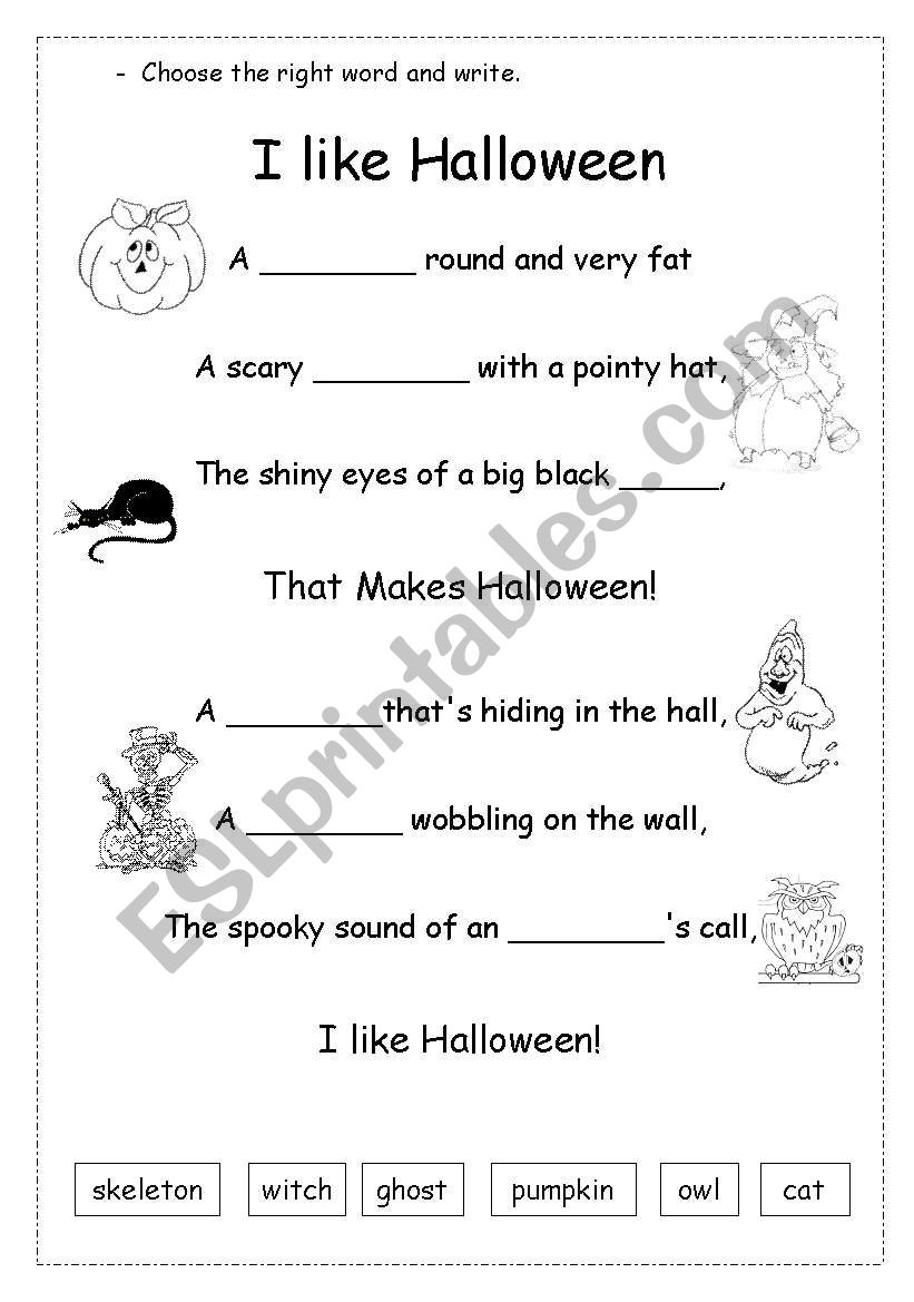 Halloween poem worksheet