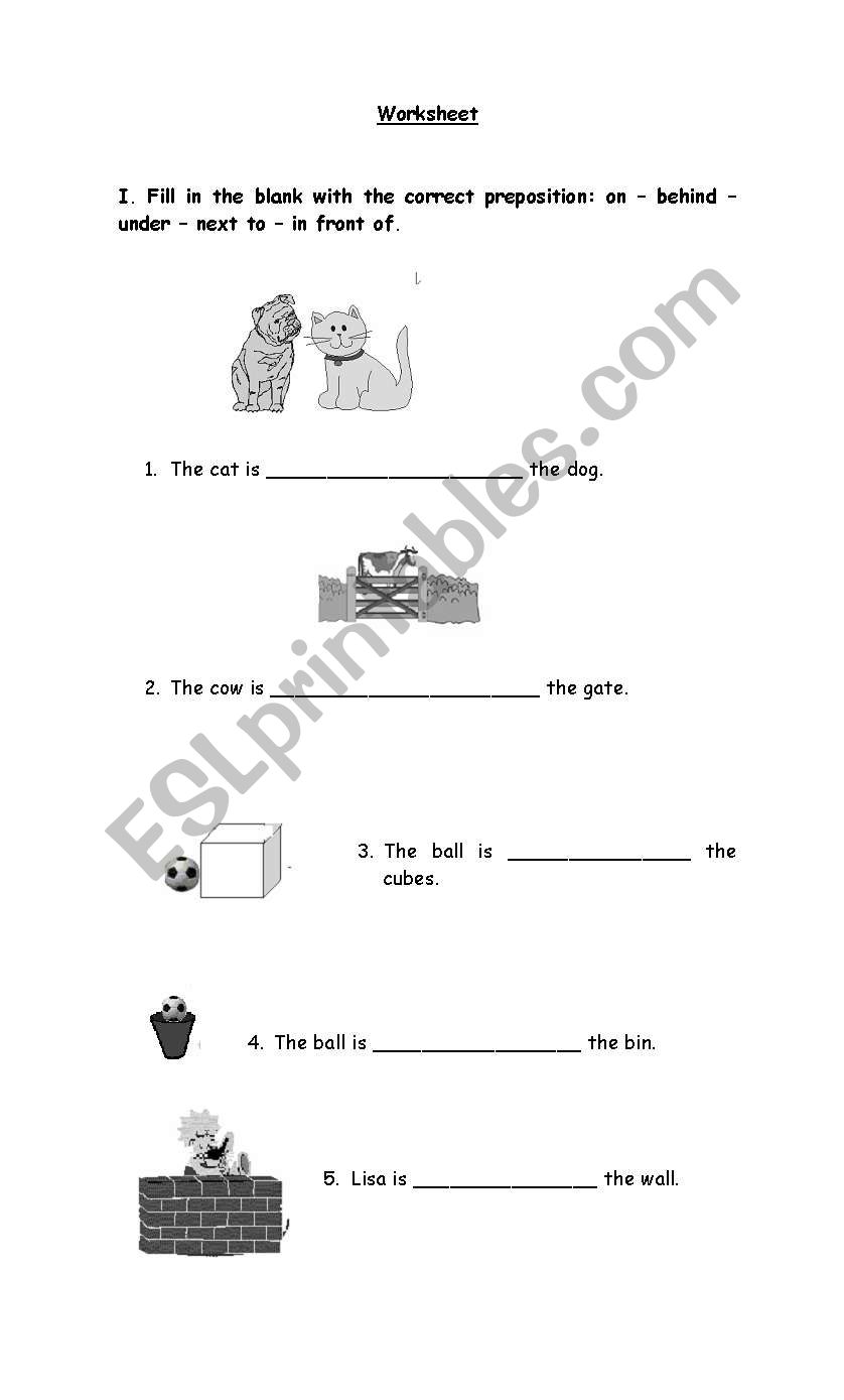 Prepositions of place  worksheet